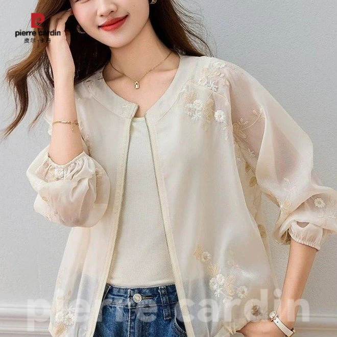 皮尔卡丹白色防晒衣女夏季2025新款宽松透气轻薄款防晒服短外套中