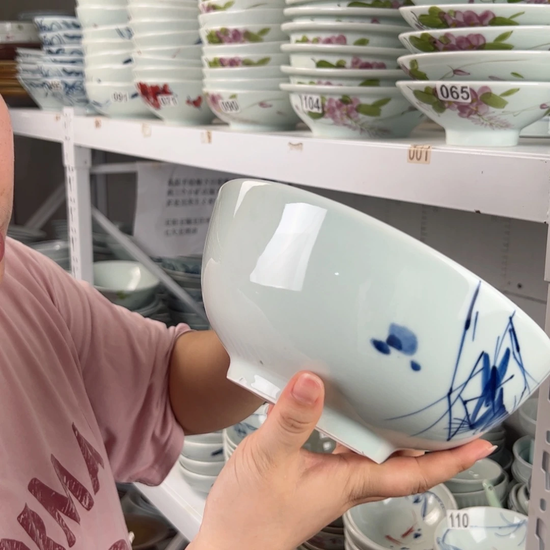 超大瑕手绘画鱼虾8寸高足深碗（单只装）