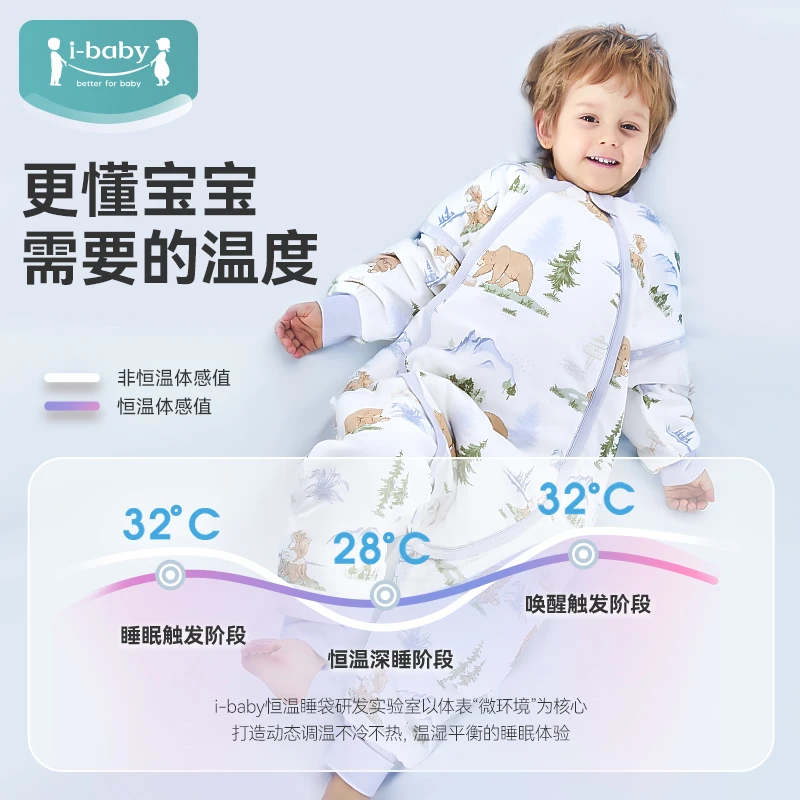 ibaby婴儿童恒温睡袋秋冬宝宝睡袋A类抑菌透气防踢被亲肤分腿睡袋