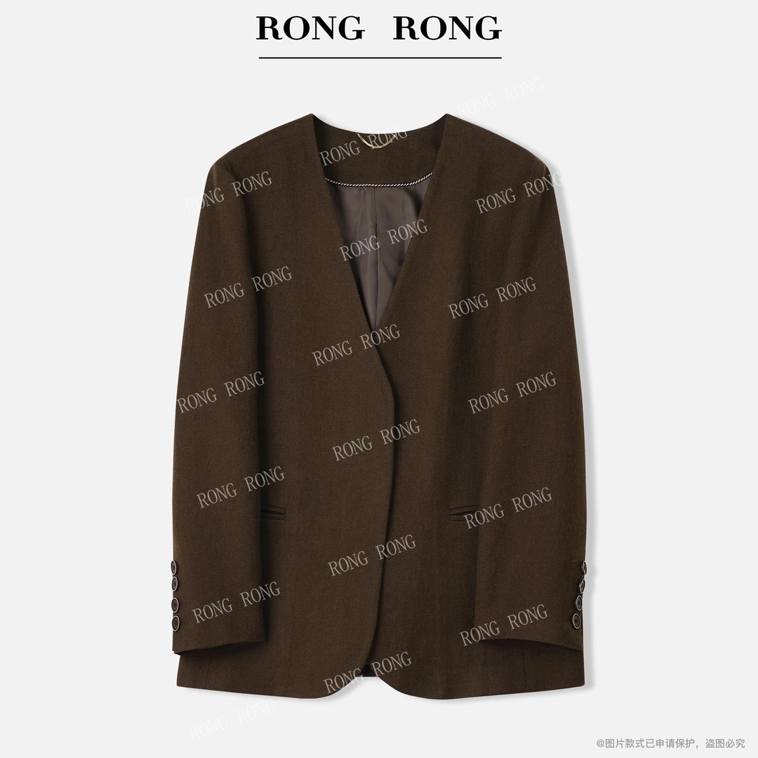 溶溶【暮色新贵】RONGRONG 羊毛简约无领老钱风西装外套ZGQ6W2732