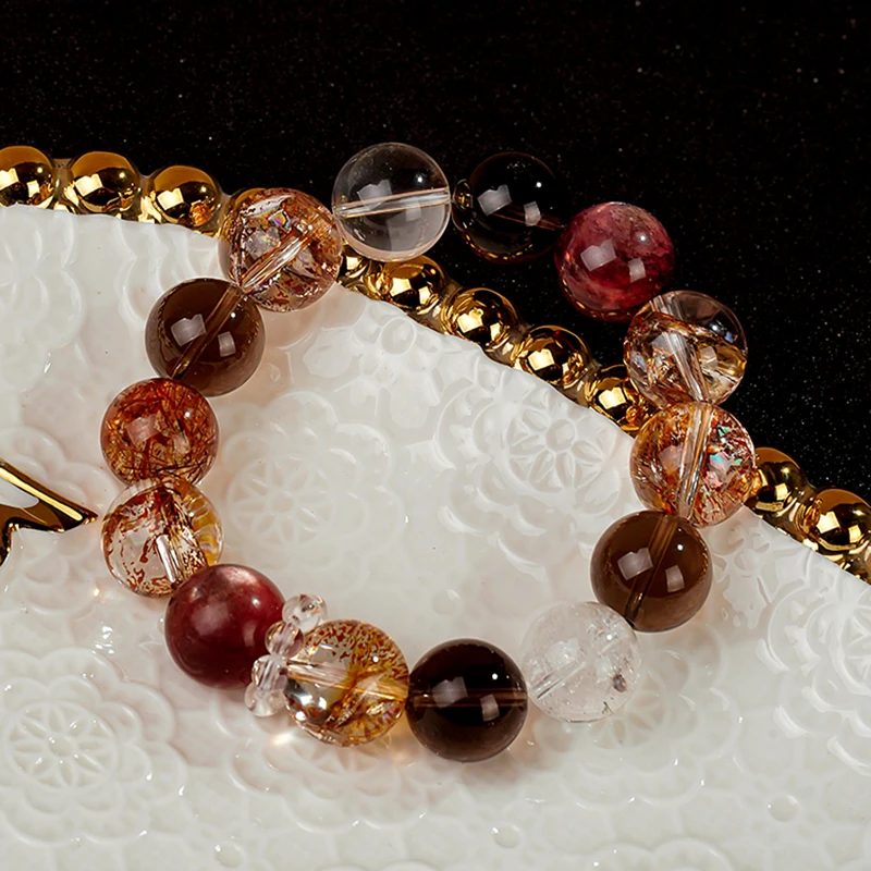 LEZ000473茶水晶金箔胶花水晶手串多样性发一