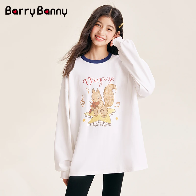 BarryBanny2025秋季新款女童T恤宽松松鼠可爱长袖百搭宽松慵懒风