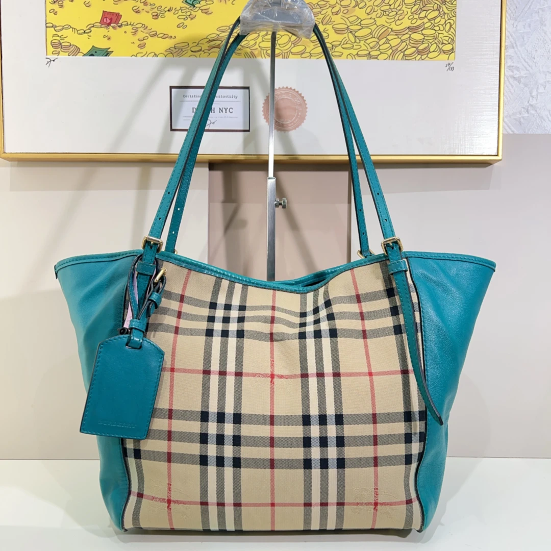 95新 BURBERRY/博柏利 巴宝莉格纹托特单肩包a7706