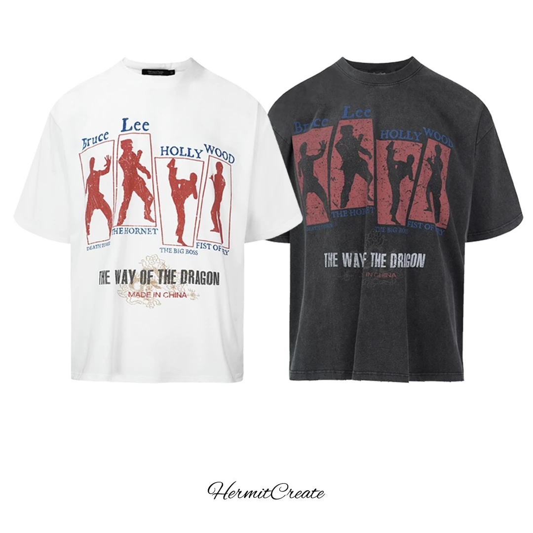 HC/HermitCreate李小龙2.0复古印花Vintage短袖男T恤重磅男生