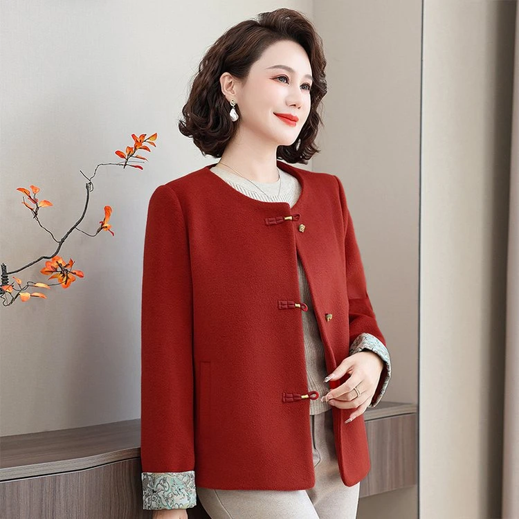中年妈妈春装毛呢外套2025新款中老年女阔太太春秋新中式国风上衣