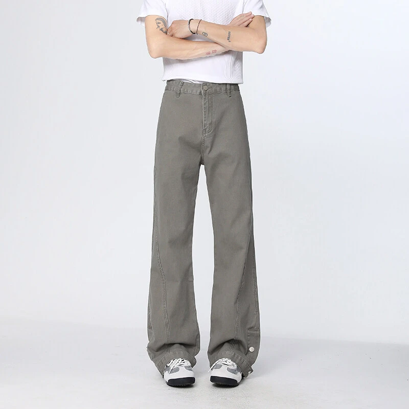 美式复古灰绿色工装裤男款夏季痞帅高级感裤子cleanfit直筒牛仔裤