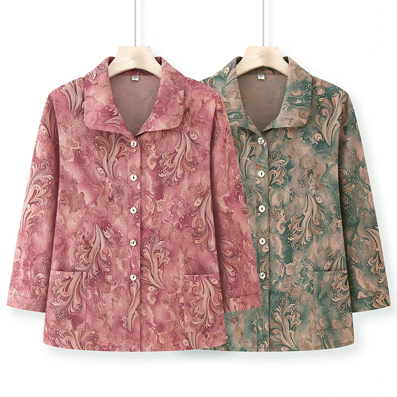 老太太夏装新款衬衫宽松中老年人女装奶奶中袖春秋衣服妈妈上衣薄