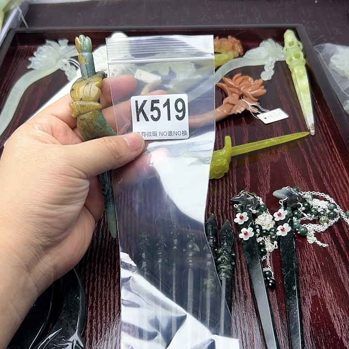 蛇纹石玉发饰合金点****6