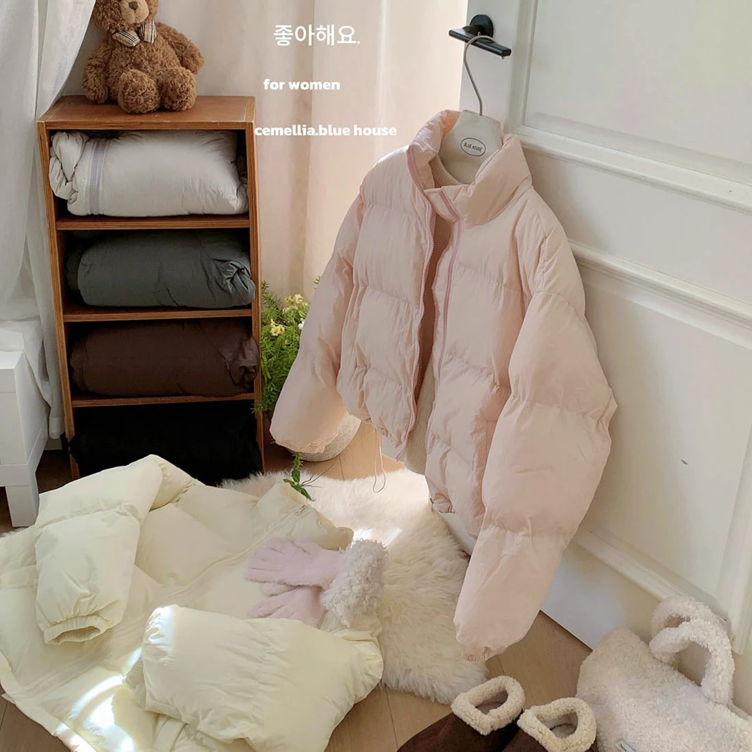 超温柔显白柔雾粉面包棉服外套女冬休闲立领抽绳厚实保暖棉衣外套