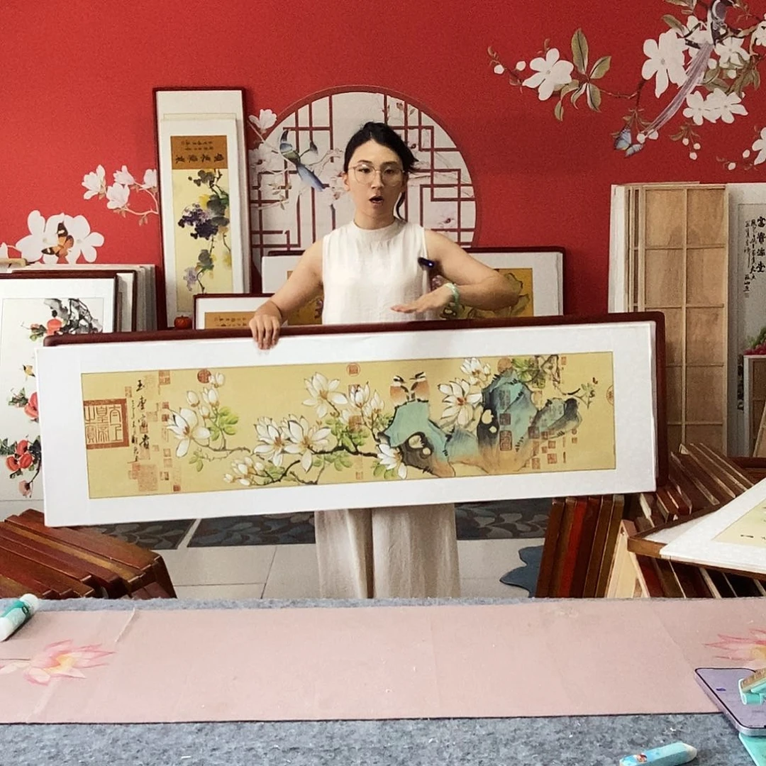 国画手写手绘带框包邮47✖️162国画作品