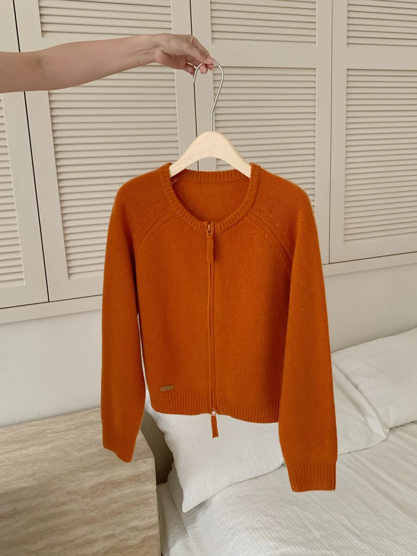 【玥玥家】秋冬新品-100%纯羊毛-粗纺加厚双头拉链长袖圆领针织开衫