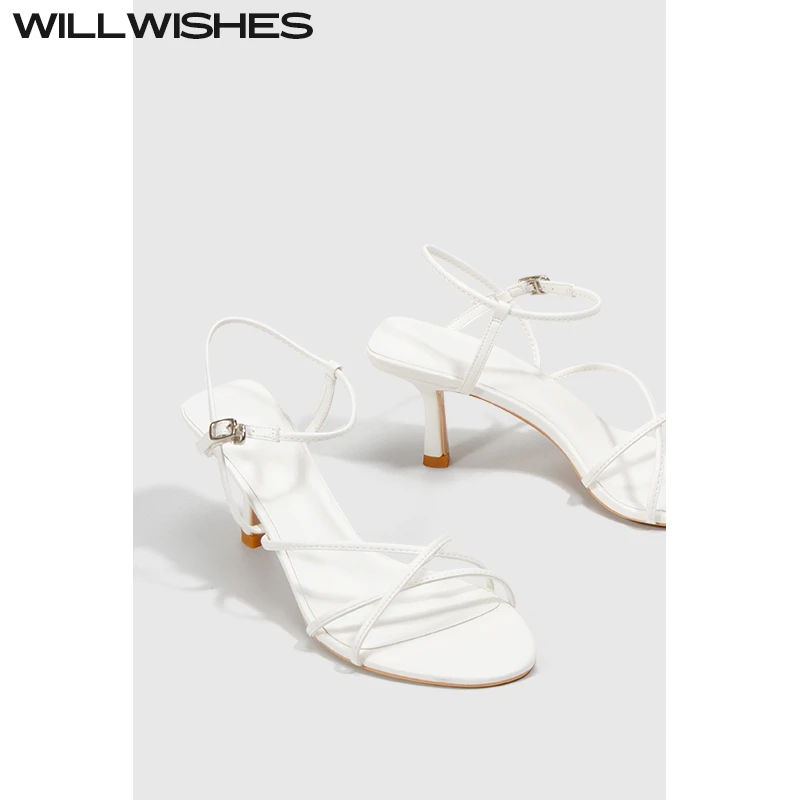 WILLWISHES/王玎女鞋2025春夏新款时尚一字带高跟凉鞋细跟高跟鞋