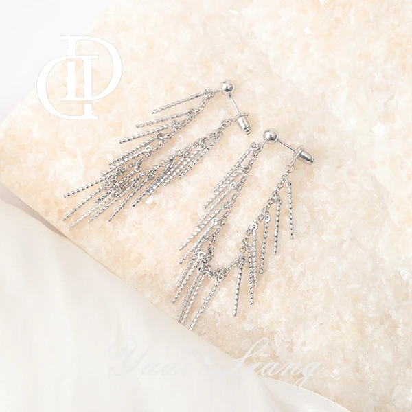 925银耳饰 梁雅帝新品【氛围女神】法棍瀑布流苏气质纯银耳饰