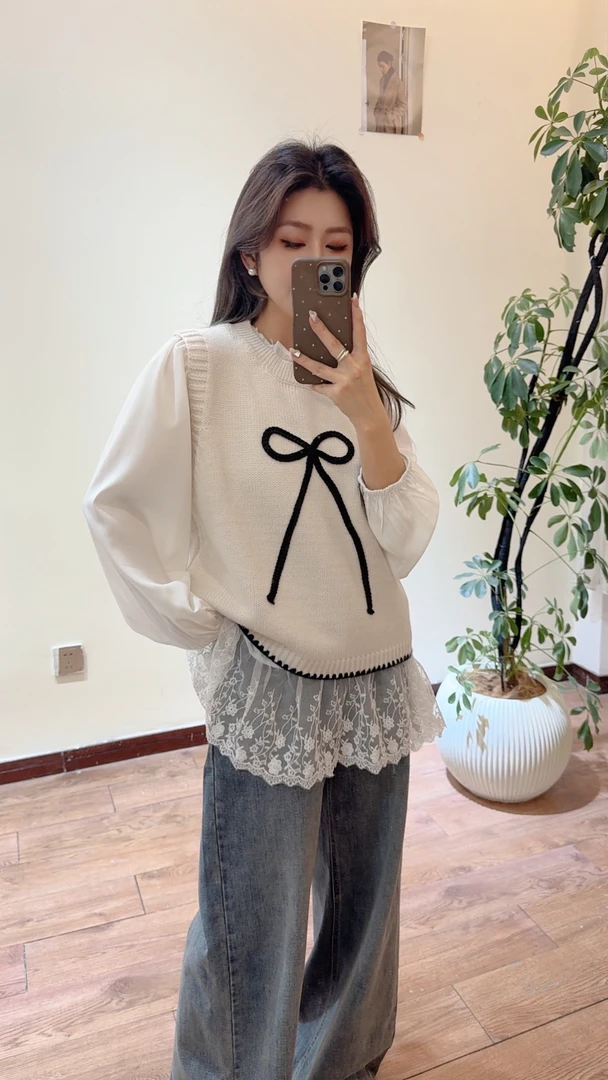 小思 蝴蝶结马甲重工针织刺绣百搭