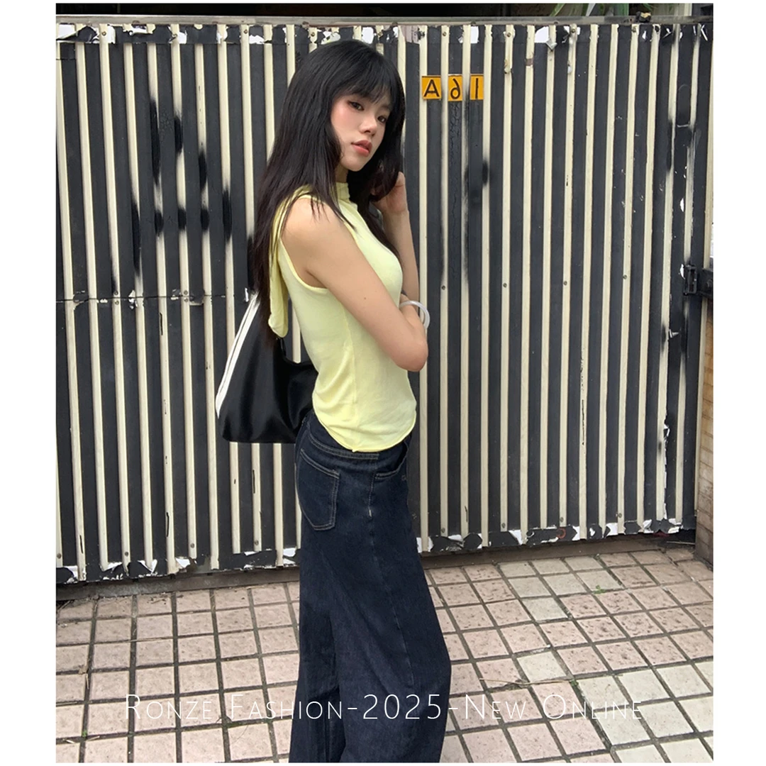 美式原牛ins风阔腿牛仔裤女百搭极简风老钱风蓝灰色加绒加厚牛仔
