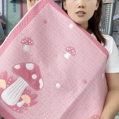 棉纱布粉色蘑菇纯棉