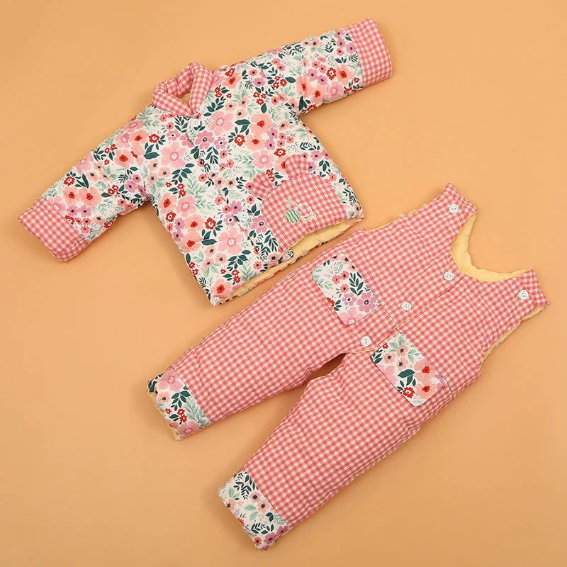 宝宝棉花手工棉衣棉裤儿童冬季厚款棉衣套装拼接棉花外出衣服