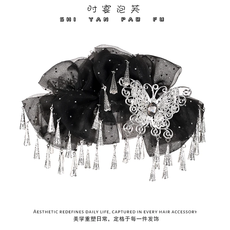 时宴泡芙乌蒙蝴蝶抓夹风铃奢华优雅气质镂空蝴蝶发夹后脑勺鲨鱼夹