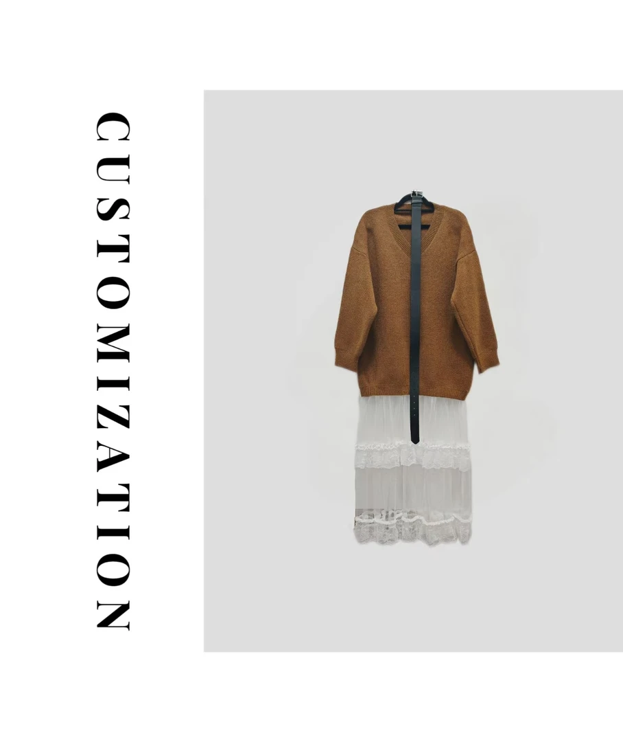 2025秋款连衣裙长袖上衣纯色V领拼接双侧网纱半身长裙5003