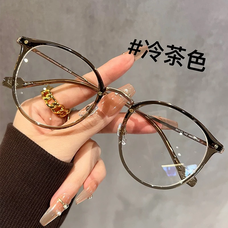 近视福利款 超轻冷茶色近视眼镜框女可配度数日系圆框眼睛镜框架
