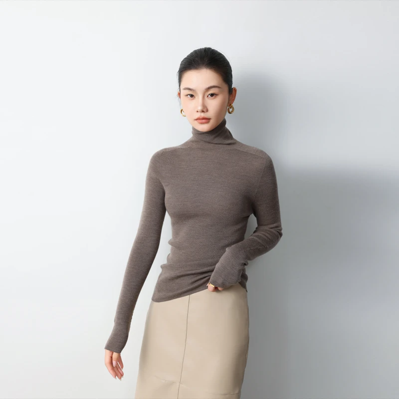 可机洗精纺扬子纱无缝羊毛打底衫女堆领秋冬弹力修身显瘦针织内搭