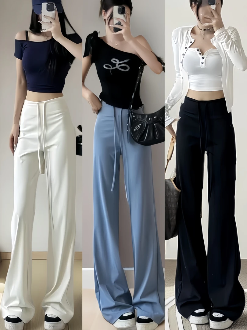 25爆款夏季2025裸感UPF50+凉感防晒裤女薄款高腰显瘦微喇休闲裤