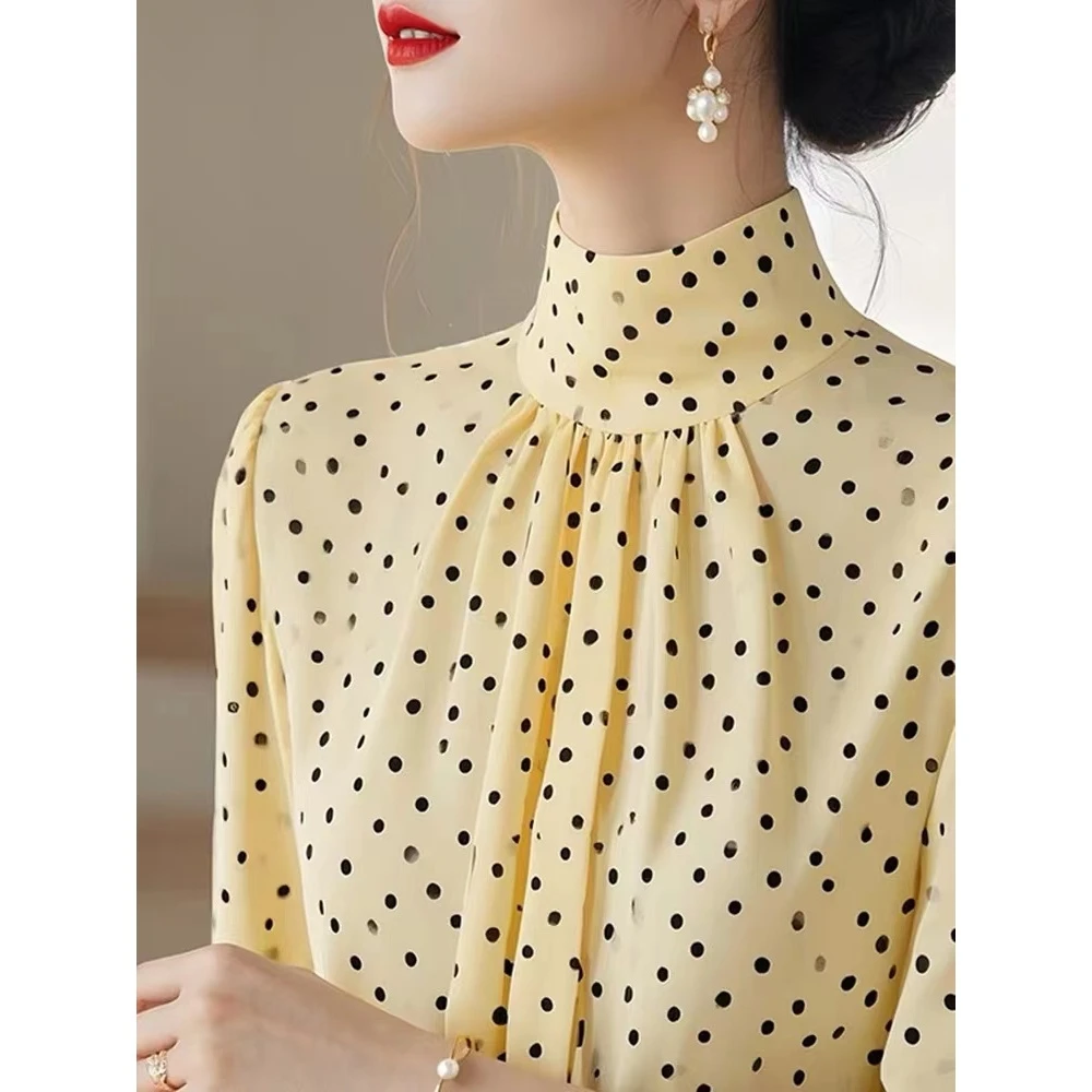 春季法式独特漂亮小众轻奢洋气高级感时尚百搭显瘦黄色波点衬衫女