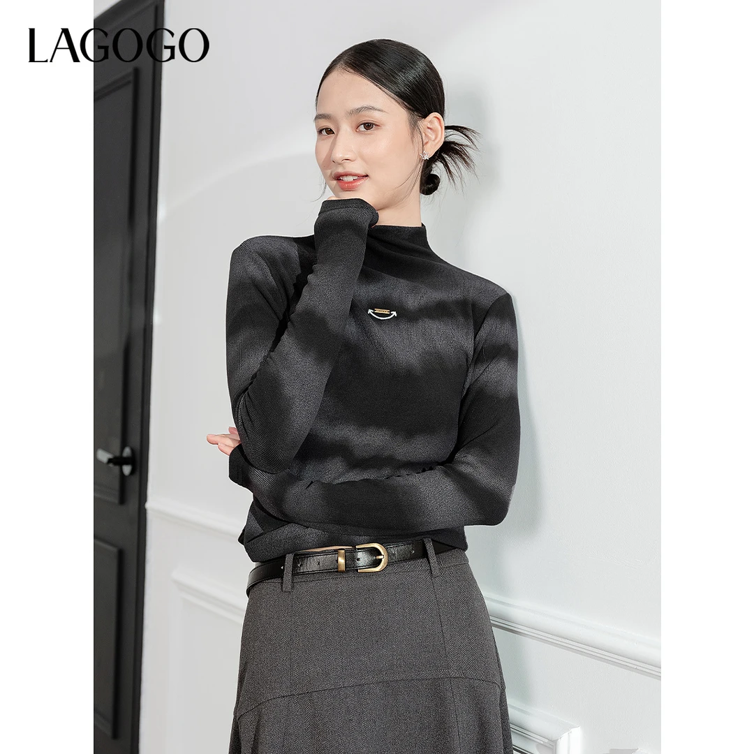 lagogo拉谷谷2024年新款扎染风弹力修身显瘦T恤女NCSS50XC11