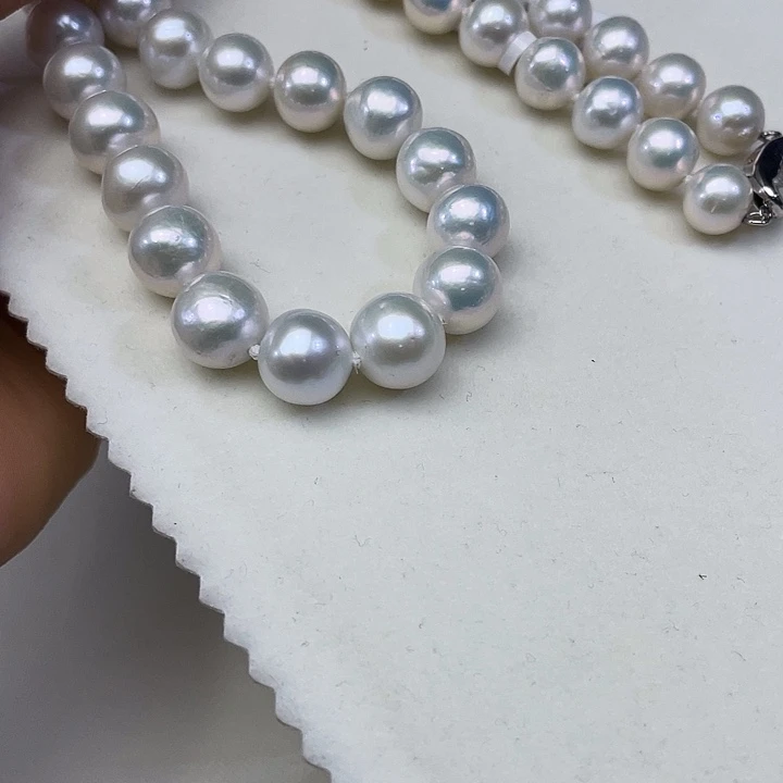 银S925镶嵌颈饰淡水珍珠卡10到11高品极光白炫澳绿炫彩