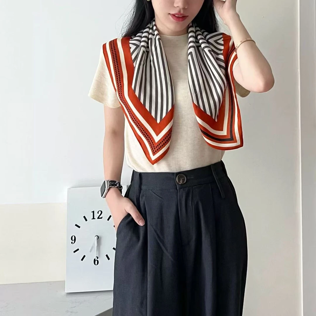 【旋转迷宫】橙色70*70时尚棉麻H026简约几何韩版丝巾气质针织