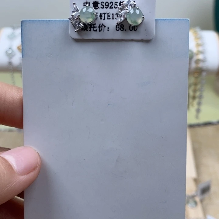 翡翠耳饰银S925镶嵌桃**龙1111