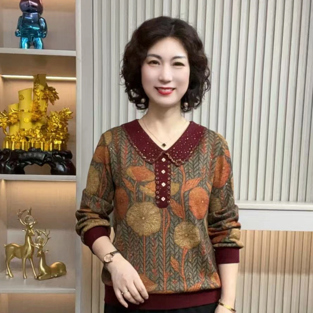 妈妈装流光流行时尚女装宽松冬装加绒冬款内搭独特漂亮装休闲长袖