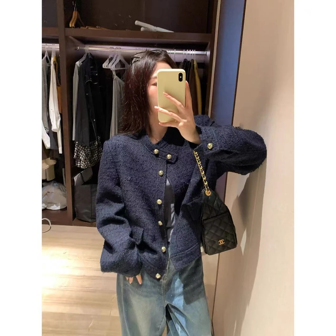【现货秒发-NAZ依依微胖大码定制】编织粗花呢小香立领显瘦外套