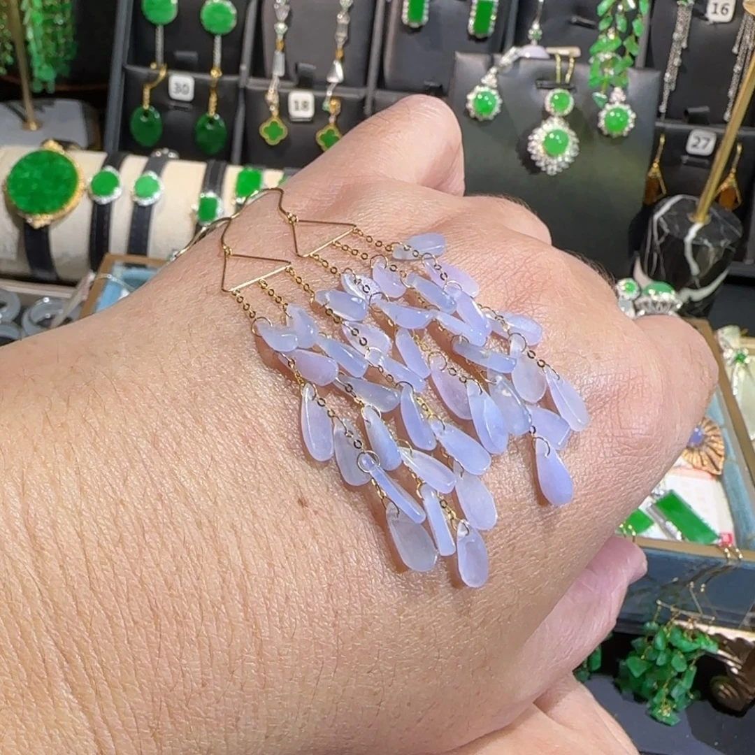 翡翠18K金镶嵌颈饰耳钩