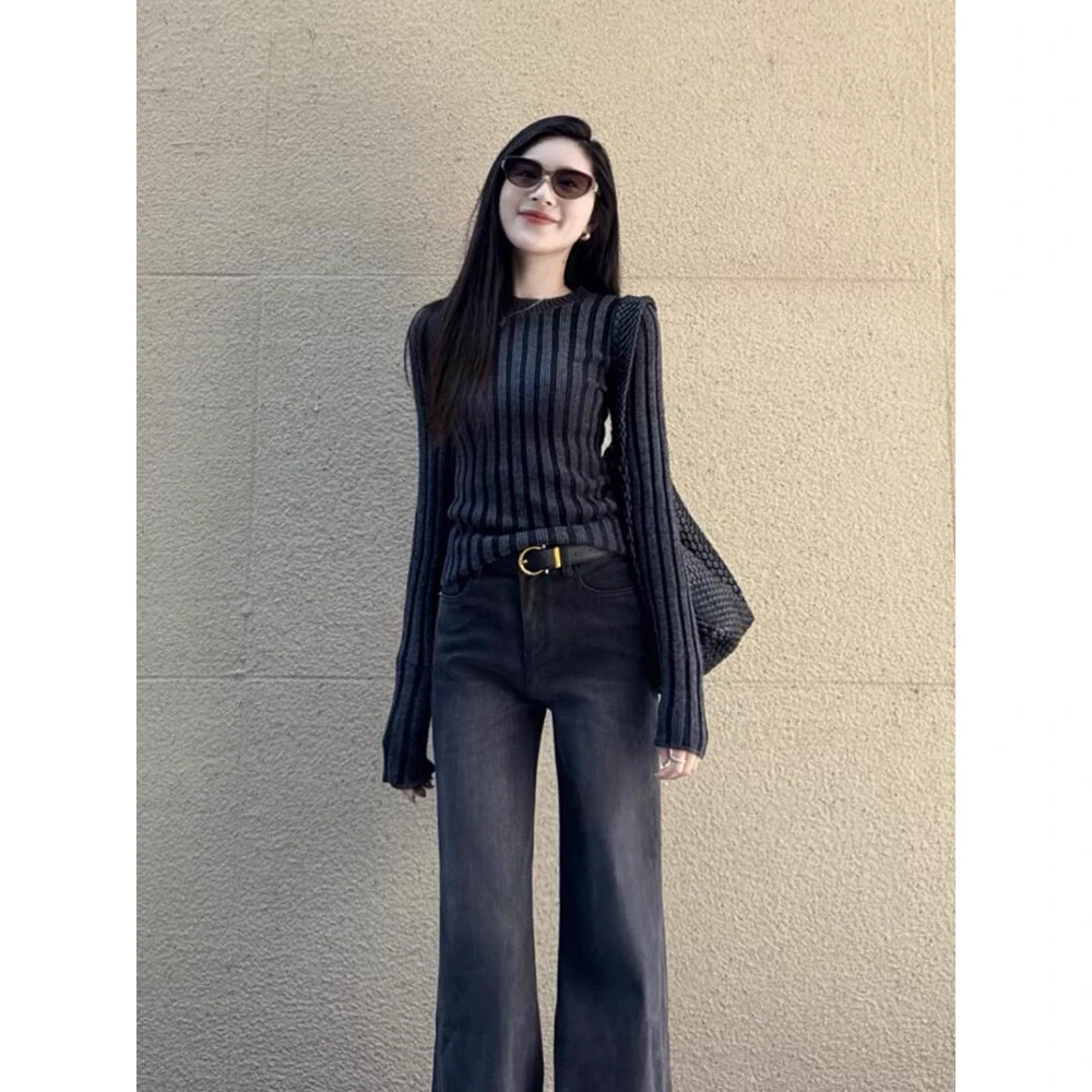 早秋季针织衫上衣韩系chic一整套女设计感酷飒拽姐阔腿裤两件套装