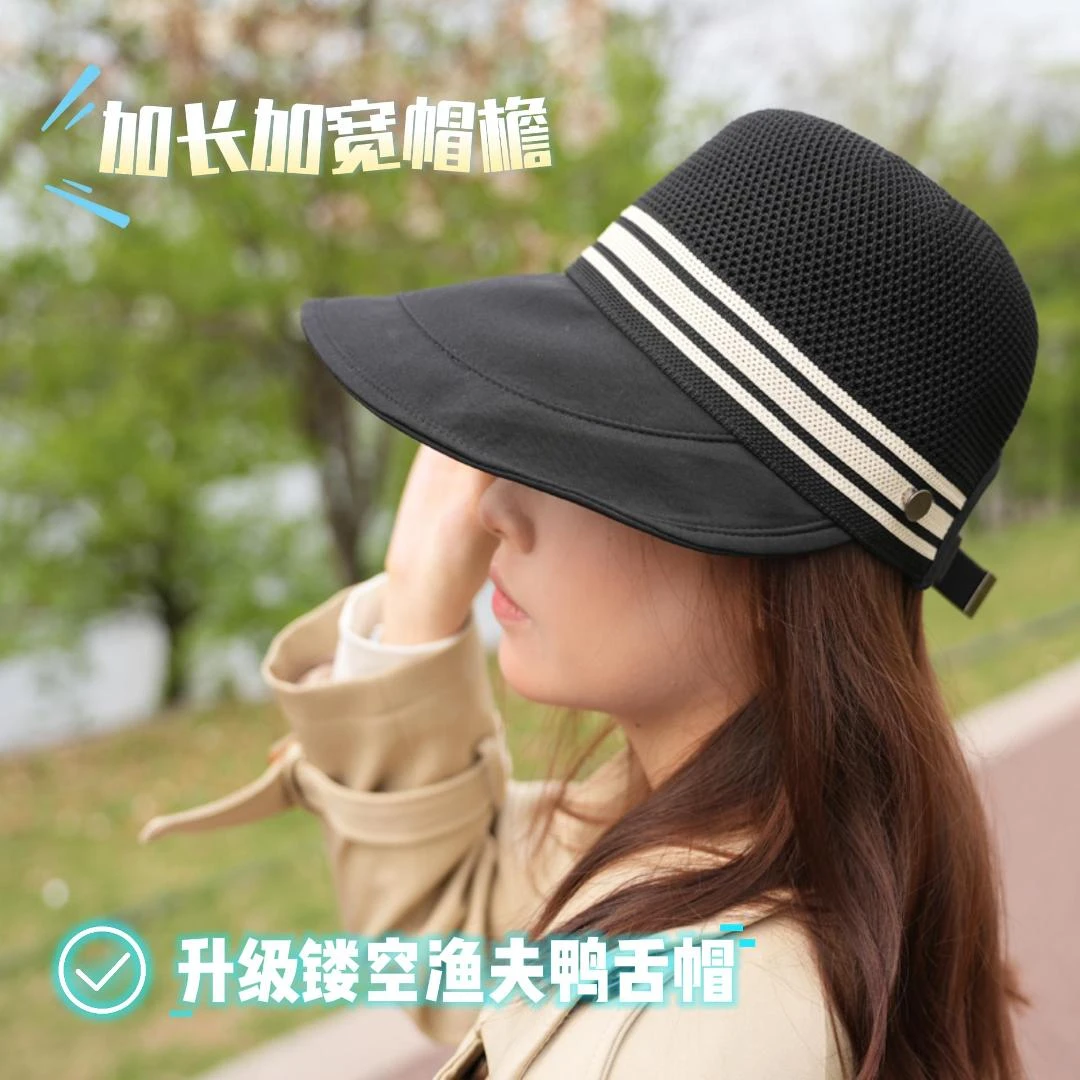 2025新款女百搭鸭舌帽可挂口罩防风绳清凉透气防紫外线护颈防晒帽