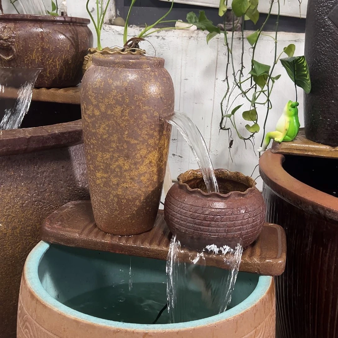 紫砂花盆流水罐带23瓦泵弯头软管。 上进水