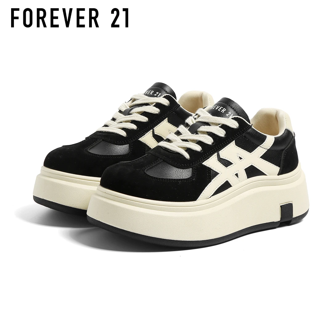 双11好物F21增高6cm熊猫松糕鞋女2025秋季潮流新款厚底增高小白鞋