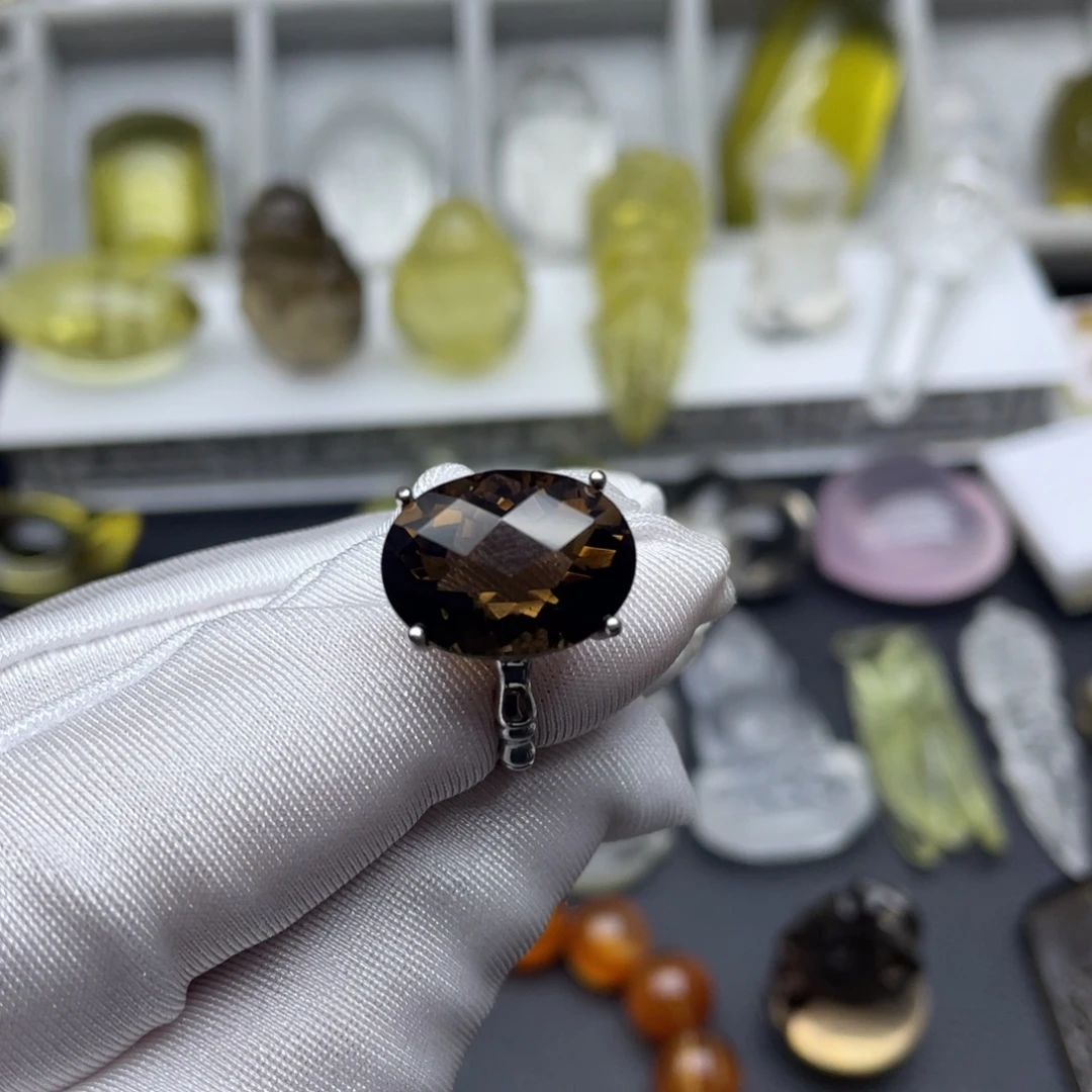 银S925镶嵌戒指烟晶