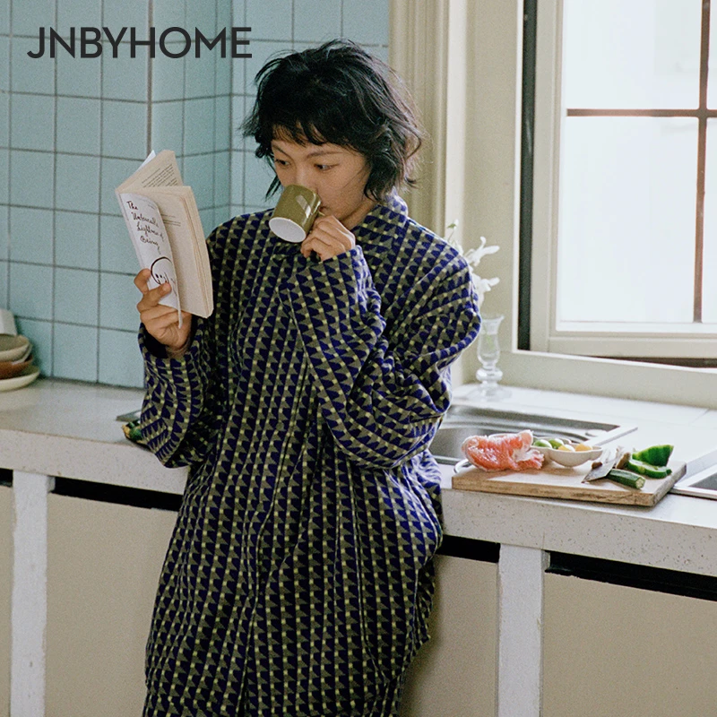 JNBYHOME江南布衣冬家居服可外穿长袖加厚女格纹套装舒适睡衣