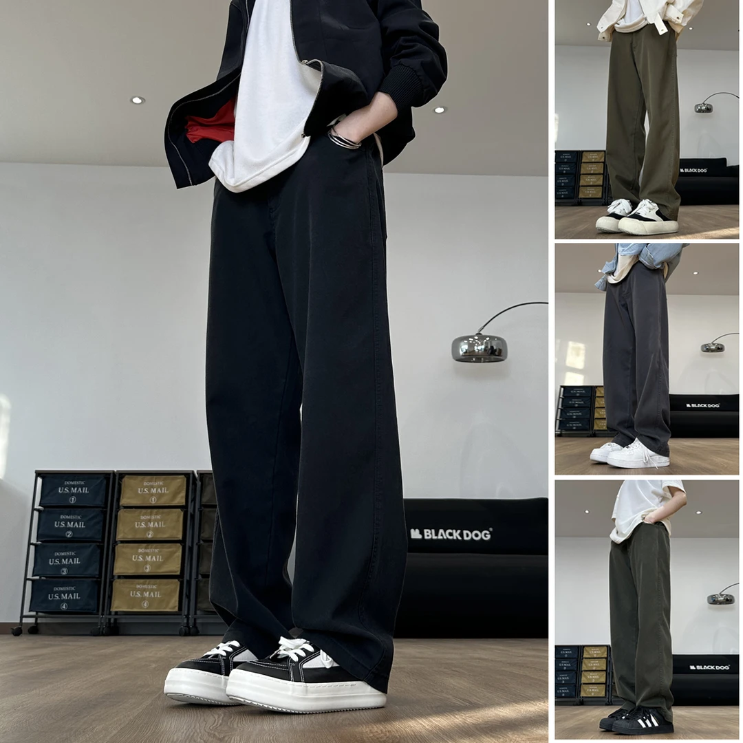 猎雀秋冬水洗复古莱赛尔面料垂感舒适直筒裤休闲裤工装长裤男裤子