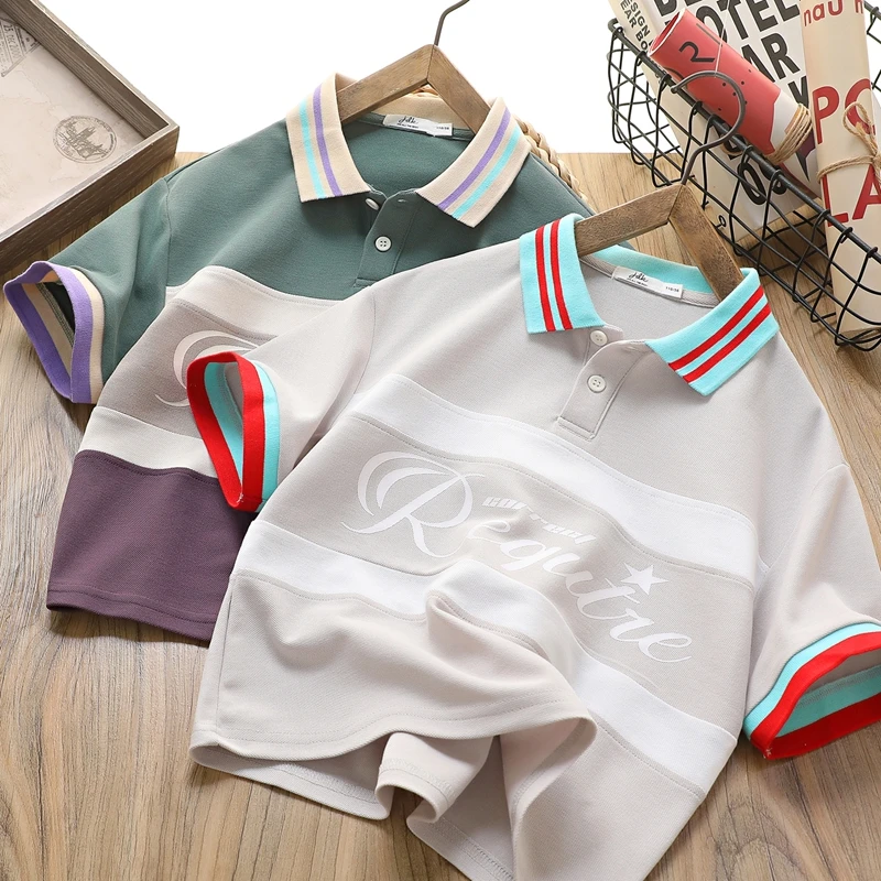男童T恤短袖夏款新款中大童男童珠地棉儿童装拼色POLO衫半袖