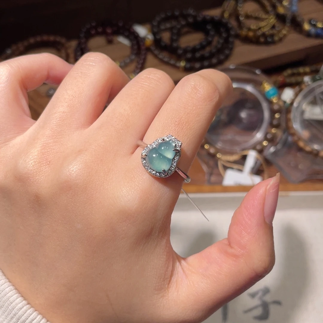 翡翠未镶嵌戒指YYZZB翡翠蓝水戒指葫芦