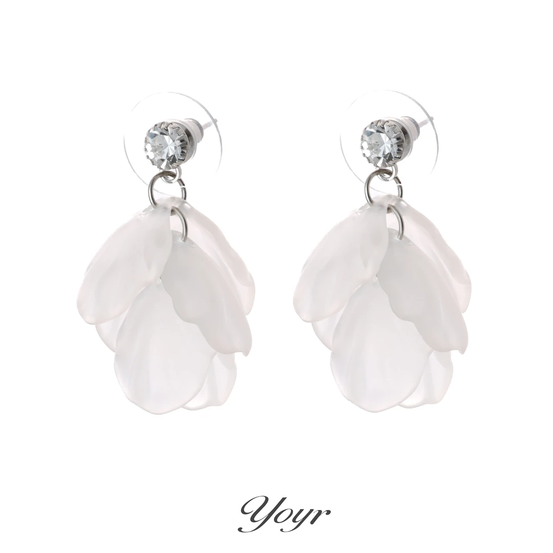 YOYR 黄铜耳饰 云白花瓣流苏耳钉小众气质超仙耳环女