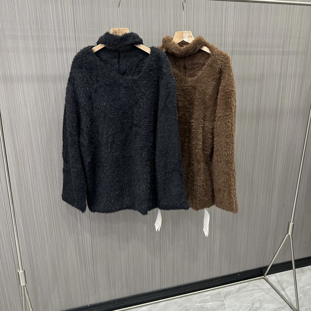 韩系慵懒风不规则领口毛毛上衣88203