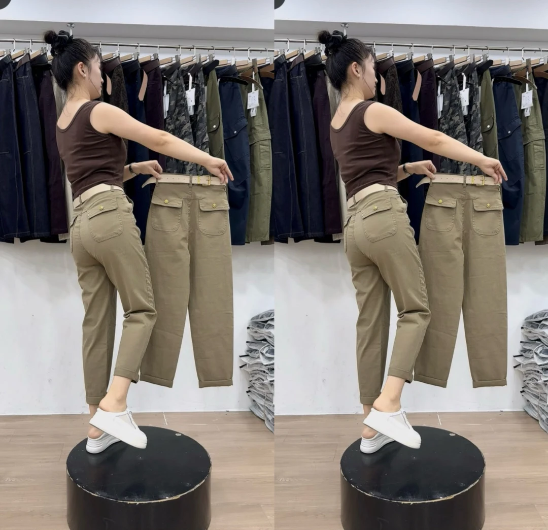 水洗牛仔棉女款休闲裤秋季新款高腰百搭显瘦小脚直筒哈伦裤