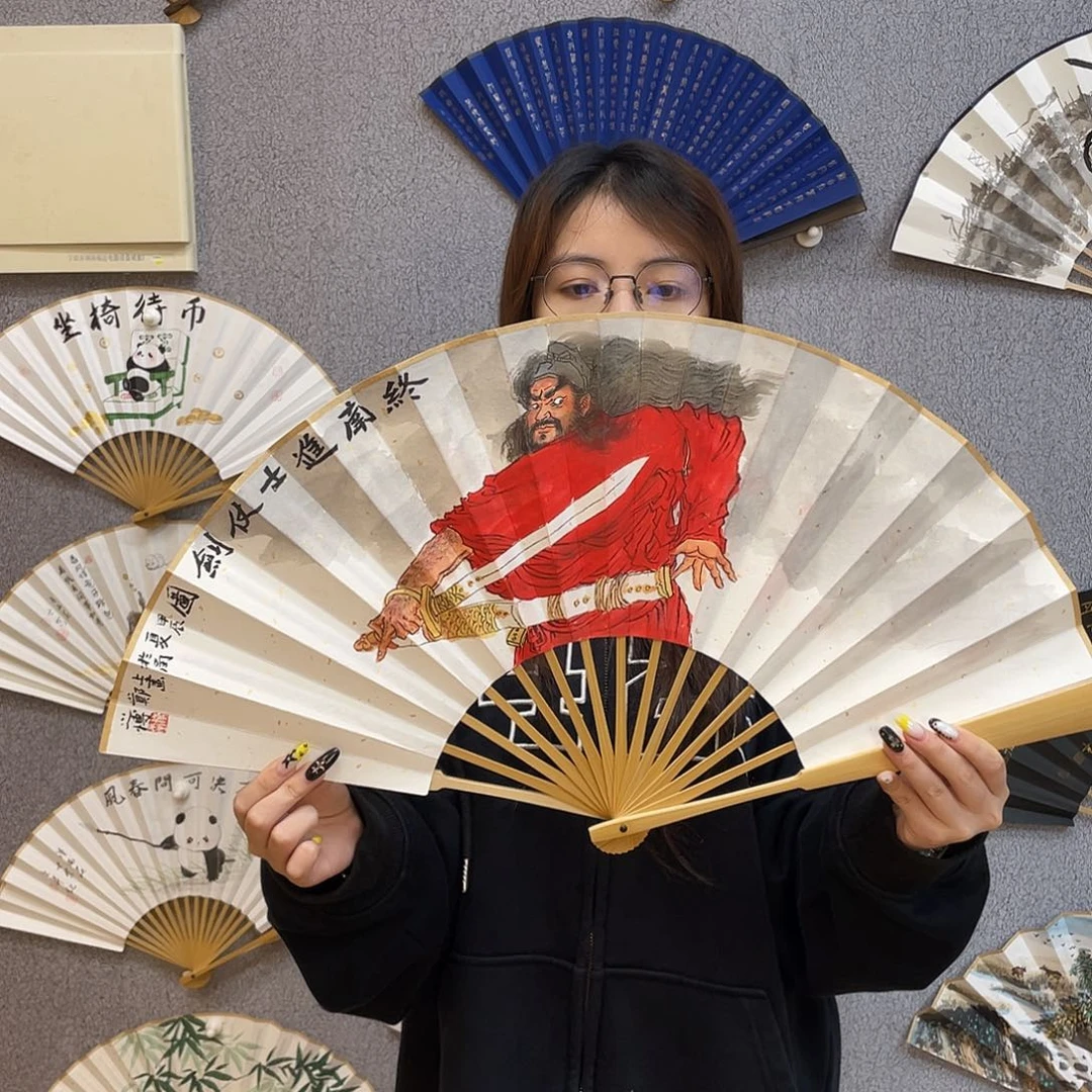 书法10寸玉竹-纯手绘-文玩扇骨（默认粘好）