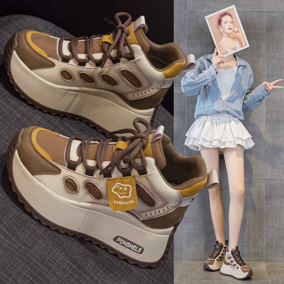 7CM增高厚底老爹鞋女2025新款秋冬百搭加绒小个子高帮休闲运动鞋