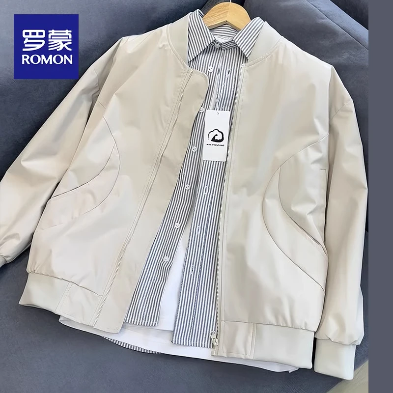 罗蒙春秋款立领夹克男士潮牌百搭宽松美式复古棒球服飞行员外套男