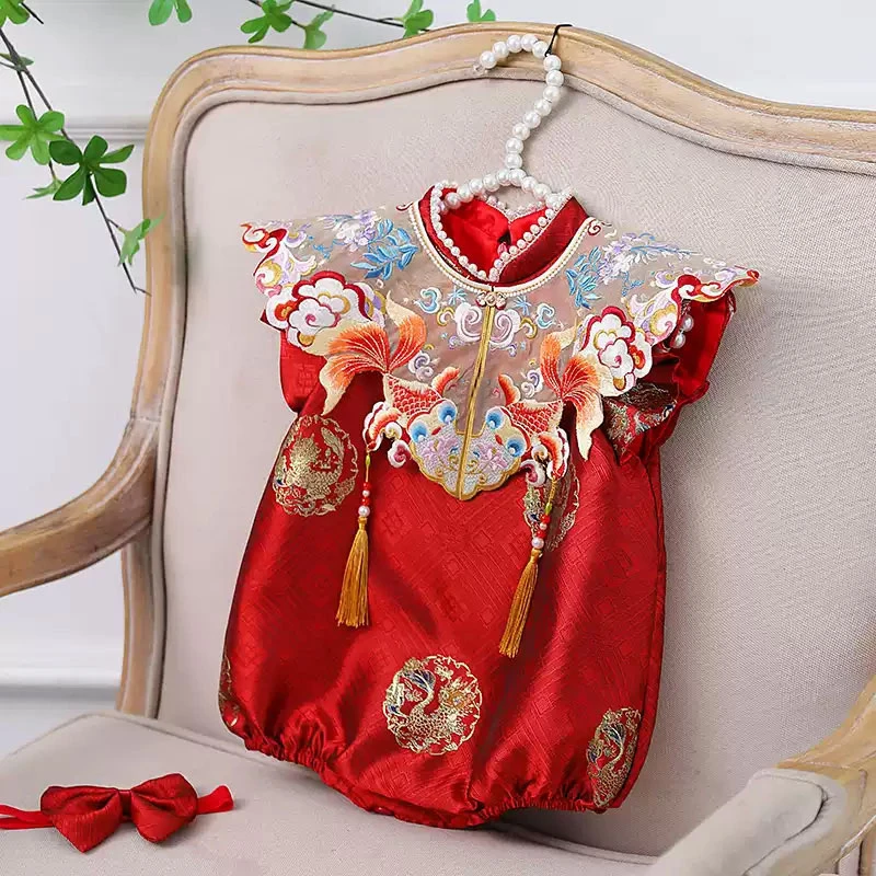 一周岁女宝宝红色百天国风新中式礼服适合满月抓周宴夏季周岁礼服